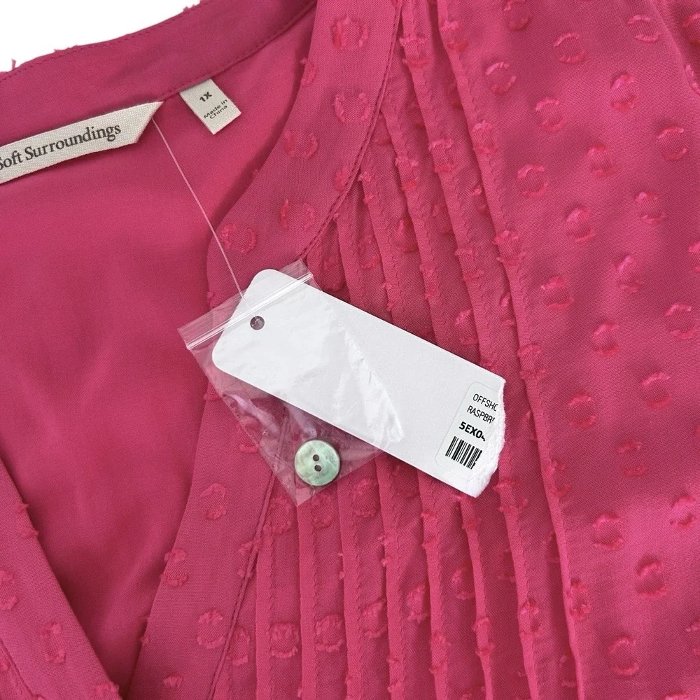 Soft Surroundings Women's 1X Pink Magenta Swiss Dot Pleat Offshore Rayon Top NWT - Picture 9 of 16